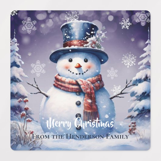 Winter Forest Snowman Kerstbakken | Paars Labels (Design 1)