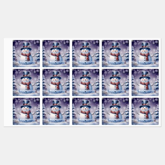 Winter Forest Snowman Kerstbakken | Paars Labels (Vel)