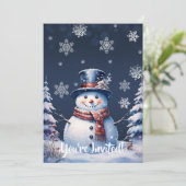 Winter Forest Snowman Kerstfeest | Blauw Kaart (Staand voorkant)