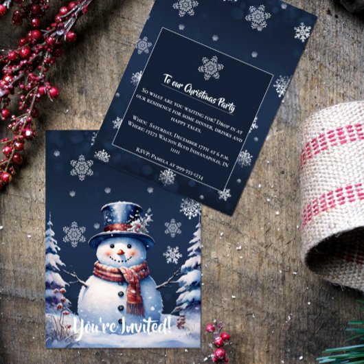 Winter Forest Snowman Kerstfeest | Blauw Kaart