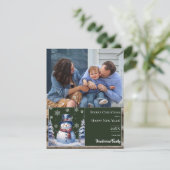 Winter Forest Snowman Kerstfoto | Green Feestdagenkaart (Staand voorkant)
