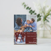 Winter Forest Snowman Kerstfoto | Red Feestdagenkaart (Staand voorkant)