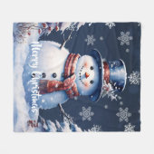 Winter Forest Snowman Kerstmis | Blauw Fleece Deken (Voorkant (Horizontaal))