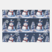 Winter Forest Snowman Kerstmis | Blauw Inpakpapier Vel (Voorkant)