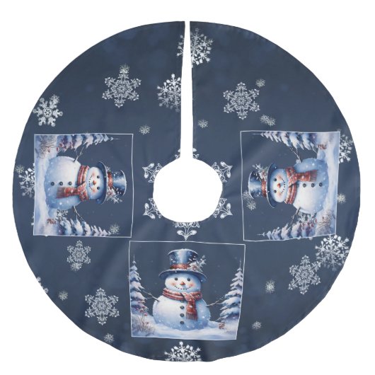 Winter Forest Snowman Kerstmis | Blauw Kerstboom Rok (Voorkant)