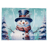 Winter Forest Snowman Kerstmis | Blauwgroen Groot Cadeauzakje (Achterkant)