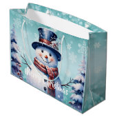 Winter Forest Snowman Kerstmis | Blauwgroen Groot Cadeauzakje (Achterkant Gekanteld)