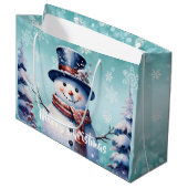 Winter Forest Snowman Kerstmis | Blauwgroen Groot Cadeauzakje (Voorkant Gekanteld)