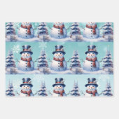 Winter Forest Snowman Kerstmis | Blauwgroen Inpakpapier Vel (Voorkant)