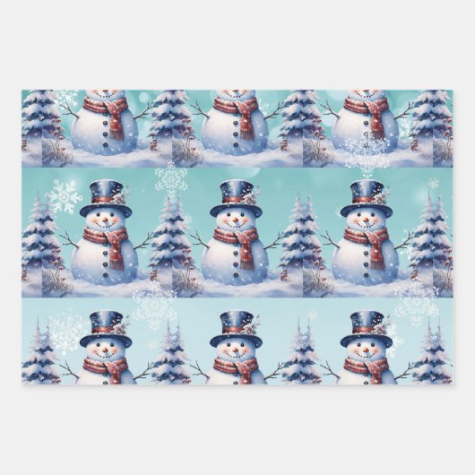 Winter Forest Snowman Kerstmis | Blauwgroen Inpakpapier Vel (Voorkant)