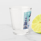 Winter Forest Snowman Kerstmis | Blauwgroen Shot Glas (Links)