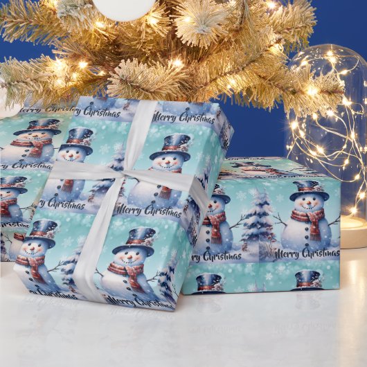 Winter Forest Snowman Kerstmis | Blauwgroen verpak Cadeaupapier (Feestdagen)