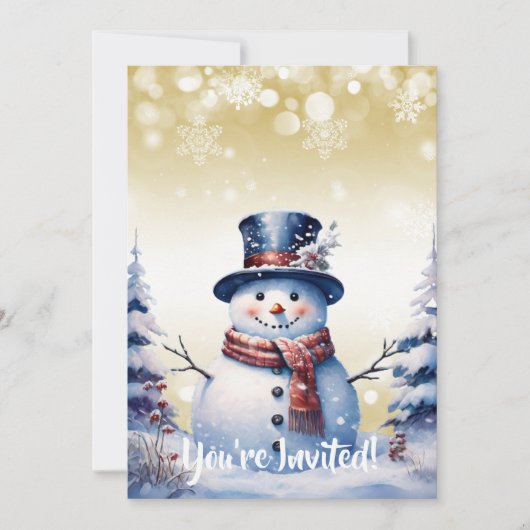 Winter Forest Snowman Kerstmis | goudfeest Kaart (Voorkant)