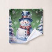 Winter Forest Snowman Kerstmis | Green Bad Handdoek (Wasdoekje)