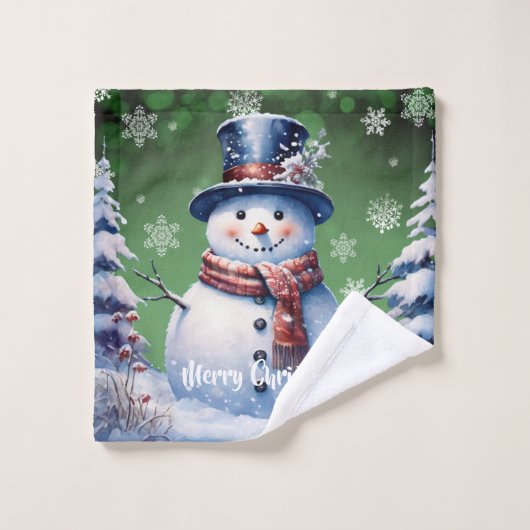 Winter Forest Snowman Kerstmis | Green Bad Handdoek (Wasdoekje)