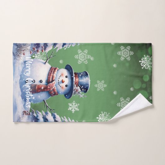 Winter Forest Snowman Kerstmis | Green Bad Handdoek (Handdoek)