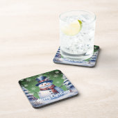 Winter Forest Snowman Kerstmis | Green Bier Onderzetter (Rechterzijde)