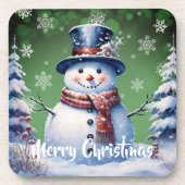 Winter Forest Snowman Kerstmis | Green Bier Onderzetter (Voorkant)