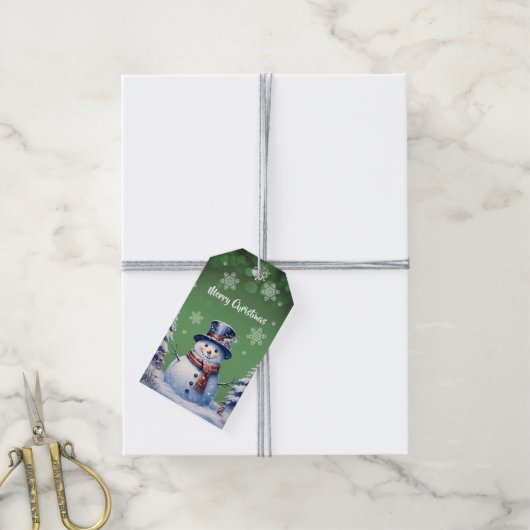 Winter Forest Snowman Kerstmis | Green Cadeaulabel (Met Touw)
