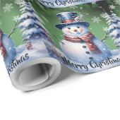 Winter Forest Snowman Kerstmis | Green Cadeaupapier (Rol Hoek)