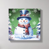 Winter Forest Snowman Kerstmis | Green Canvas Afdruk (Voorkant)
