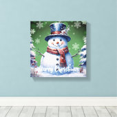 Winter Forest Snowman Kerstmis | Green Canvas Afdruk (Insitu (Houten vloer))