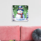Winter Forest Snowman Kerstmis | Green Canvas Afdruk (Insitu (Woonkamer))