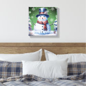 Winter Forest Snowman Kerstmis | Green Canvas Afdruk (Insitu (Slaapkamer))
