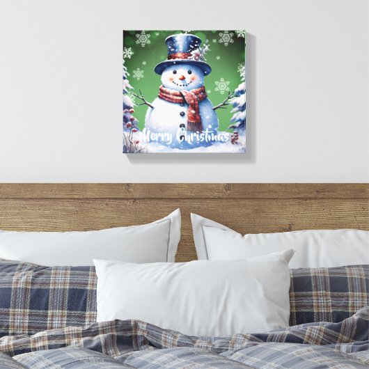 Winter Forest Snowman Kerstmis | Green Canvas Afdruk (Insitu (Slaapkamer))