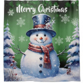 Winter Forest Snowman Kerstmis | Green Douchegordijn (Voorkant)