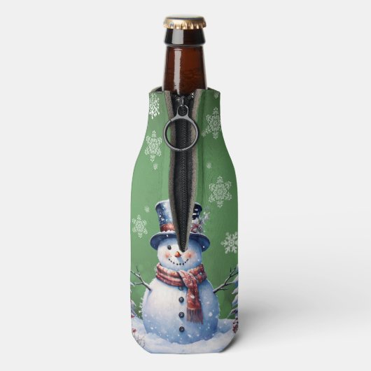 Winter Forest Snowman Kerstmis | Green Flesjeskoeler (Fles Achterkant)