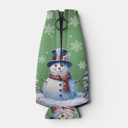 Winter Forest Snowman Kerstmis | Green Flesjeskoeler (Achterkant)