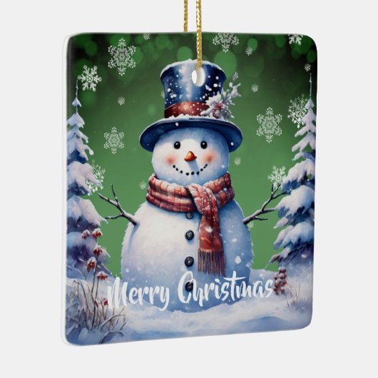 Winter Forest Snowman Kerstmis | Green Keramisch Ornament (Rechts)