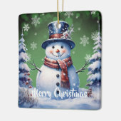 Winter Forest Snowman Kerstmis | Green Keramisch Ornament (Links)