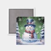 Winter Forest Snowman Kerstmis | Green Magneet (Voorkant / Achterkant)