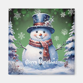 Winter Forest Snowman Kerstmis | Green Magneet (Voorkant)