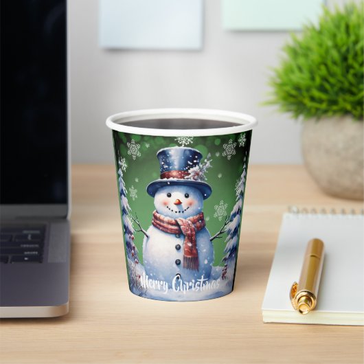 Winter Forest Snowman Kerstmis | Green Papieren Bekers (Insitu)