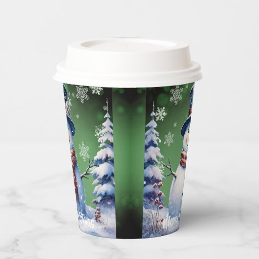Winter Forest Snowman Kerstmis | Green Papieren Bekers (Links)