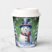 Winter Forest Snowman Kerstmis | Green Papieren Bekers (Achterkant)