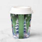 Winter Forest Snowman Kerstmis | Green Papieren Bekers (Rechts)