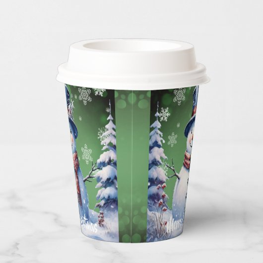 Winter Forest Snowman Kerstmis | Green Papieren Bekers (Rechts)