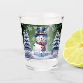 Winter Forest Snowman Kerstmis | Green Shot Glas (Voorkant)