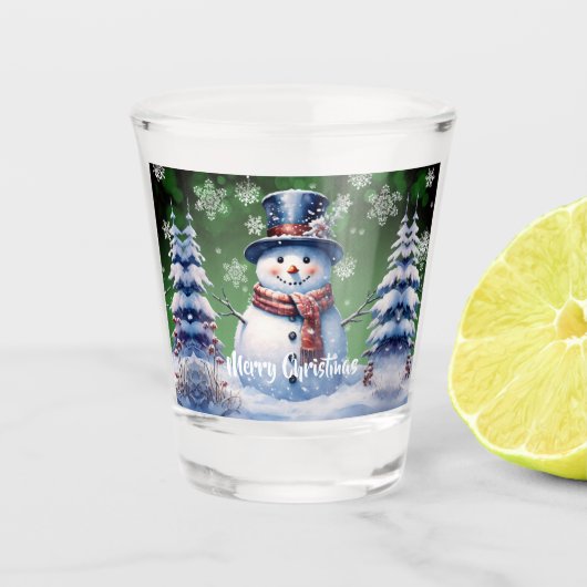 Winter Forest Snowman Kerstmis | Green Shot Glas (Voorkant)