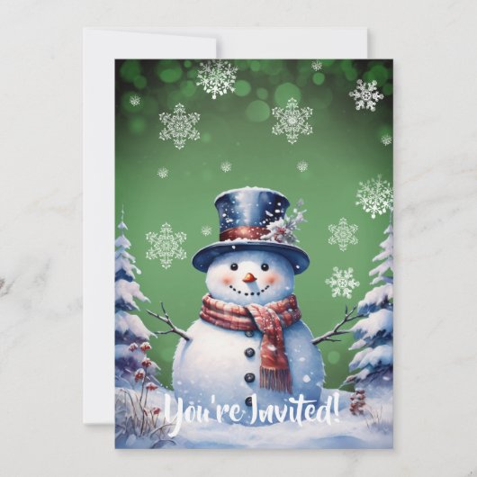 Winter Forest Snowman Kerstmis | groene partij Kaart (Voorkant)