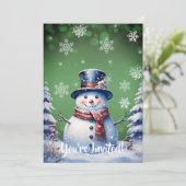 Winter Forest Snowman Kerstmis | groene partij Kaart (Staand voorkant)