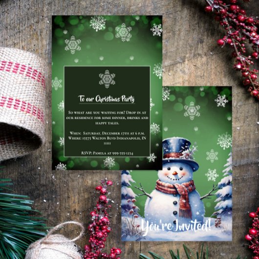 Winter Forest Snowman Kerstmis | groene partij Kaart