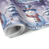 Winter Forest Snowman Kerstmis | Paars Cadeaupapier (Rol Hoek)