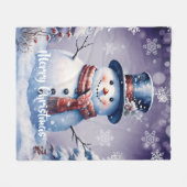 Winter Forest Snowman Kerstmis | Paars Fleece Deken (Voorkant (Horizontaal))
