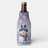 Winter Forest Snowman Kerstmis | Paars Flesjeskoeler (Fles Voorkant)