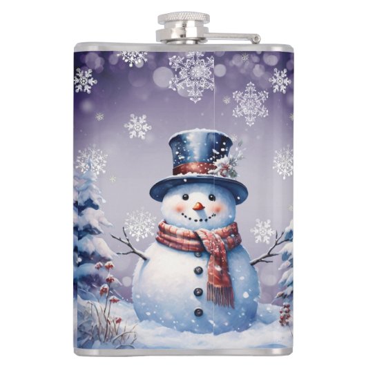 Winter Forest Snowman Kerstmis | Paars Heupfles (Achterkant)